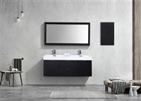 Bliss 60" Black Wood Wall Mount Double Sink Modern Bathroom Vanity