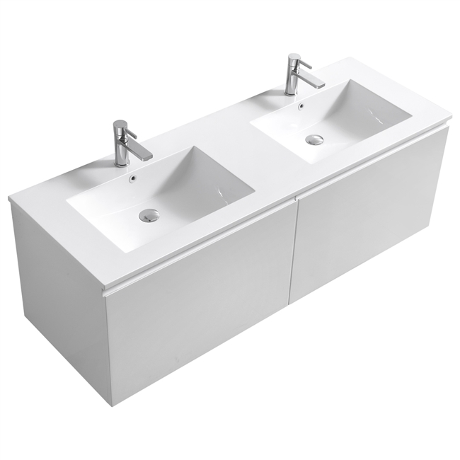 BALLI60D-GW 60'' Balli Double Sink Modern Wall Mount Bathroom Vanity - Gloss White