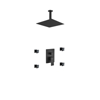 BK-CR3004J2V Aqua Piazza Black Shower Set w/ 12" Ceiling Mount Square Rain Shower and 4 Body Jets - Black