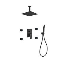 BK-CR3004JHH3V Aqua Piazza Black Shower Set w/ 12" Ceiling Mount Square Rain Shower, 4 Body Jets and Handheld - Black