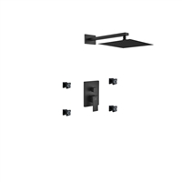 BK-WR3004J2V Aqua Piazza Black Shower Set w/ 12" Square Rain Shower and 4 Body Jets - Black