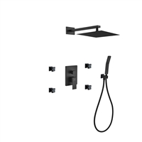 BK-WR3004JHH3V Aqua Piazza Black Shower Set w/ 12" Square Rain Shower, Handheld and 4 Body Jets