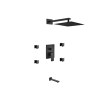 BK-WR3004JTF3V Aqua Piazza Shower Set w/ 12" Square Rain Shower, Tub Filler and 4 Body Jets - Black