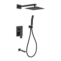 BK-WR300TFHH3V Aqua Piazza Black Shower Set w/ 12" Square Rain Shower, Tub Filler and Handheld -