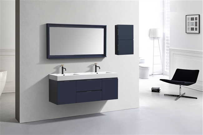 BSL60D-Blue Bliss 60" Blue Wall Mount Double Sink Modern Bathroom Vanity