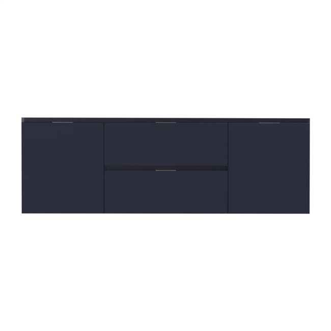 BSL60D-Blue-Cabinet Bliss 60" Blue Wall Mount Double Sink Modern Bathroom Cabinet only (no counter top no sink)