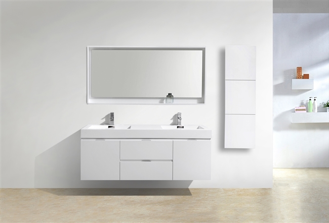 BSL60D-GW Bliss 60" Gloss White Wall Mount Double Sink Modern Bathroom Vanity