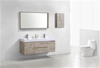 BSL60D-NW Bliss 60" Nature Wood Wall Mount Double Sink Modern Bathroom Vanity