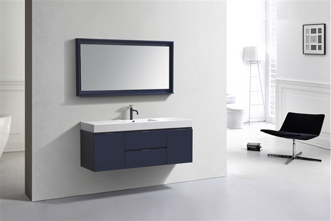 BSL60S-Blue Bliss 60" Blue Wall Mount Single Sink Modern Bathroom Vanity-