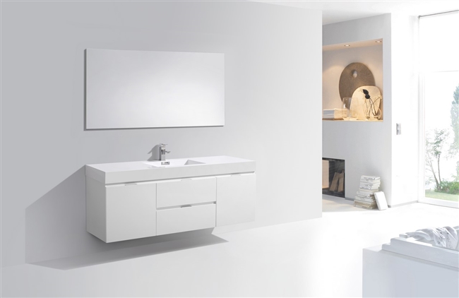 BSL60S-GW Bliss 60" Gloss White Wall Mount Single Sink Modern Bathroom Vanity-