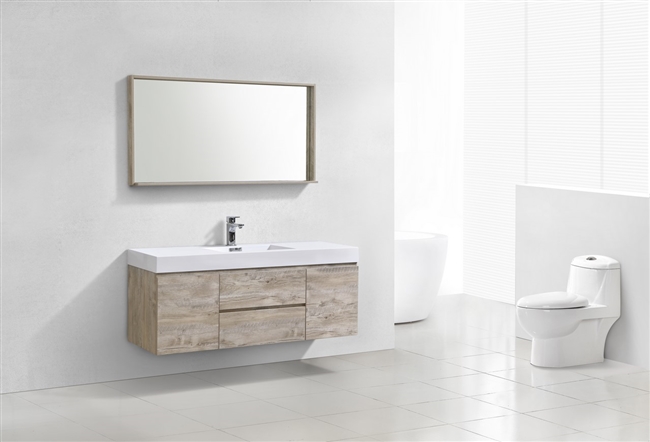 BSL60S-NW Bliss 60" Nature Wood Wall Mount Single Sink Modern Bathroom Vanity-