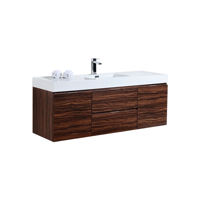 BSL60S-WNT Bliss 60" Walnut Wall Mount Single Sink Modern Bathroom Vanity-