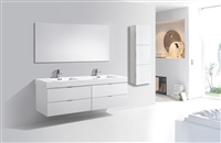 BSL72-GW Bliss 72" Gloss White Wall Mount Double Sink Modern Bathroom Vanity