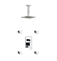 CH-CR2004J2V Aqua Piazza Shower Set w/ 8" Ceiling Mount Square Rain Shower and 4 Body Jets - Chrome