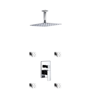 CH-CR3004J2V Aqua Piazza Shower Set w/ 12" Ceiling Mount Square Rain Shower and 4 Body Jets - Chrome