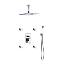 CH-CR3004JHH3V Aqua Piazza Shower Set w/ 12" Ceiling Mount Square Rain Shower, 4 Body Jets and Handheld - Chrome