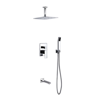 CH-CR300HHTF3V Aqua Piazza Shower Set w/ 12" Ceiling Mount Square Rain Shower, Handheld and Tub Filler - Chrome