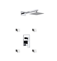 CH-WR2004J2V Aqua Piazza Brass Shower Set w/ 8" Square Rain Shower and 4 Body Jets - Chrome