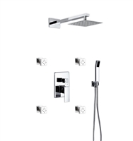 CH-WR2004JHH3V Aqua Piazza Brass Shower Set w/ 8" Square Rain Shower, 4 Body Jets and Handheld - Chrome