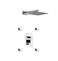 CH-WR3004J2V Aqua Piazza Shower Set w/ 12" Square Rain Shower and 4 Body Jets - Chrome