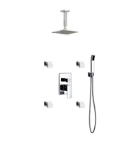 CR2004JHH3V Aqua Piazza Shower Set w/ 8" Ceiling Mount Square Rain Shower, Handheld and 4 Body Jets