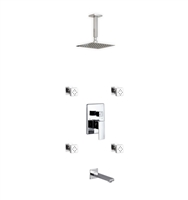 CR2004JTF3V Aqua Piazza Shower Set w/ 8" Ceiling Mount Square Rain Shower, Tub Filler and 4 Body Jets