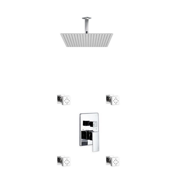 CR5004J2V Aqua Piazza Shower Set w/ 20" Ceiling Mount Square Rain Shower and 4 Body Jets -