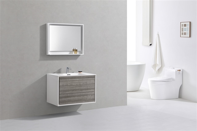 DL36-HG DeLusso 36" Ash Gray Wall Mount Modern Bathroom Vanity