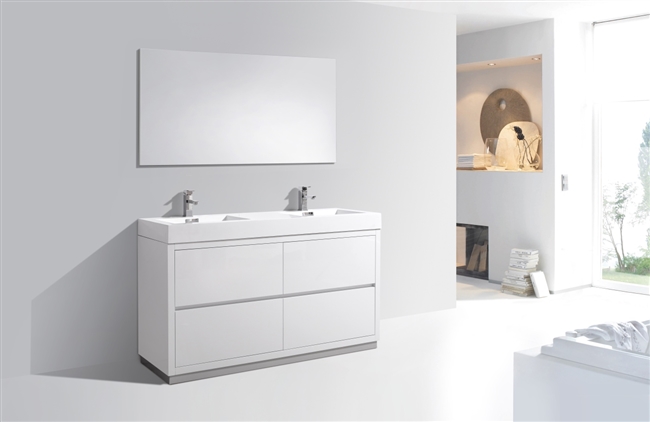 FMB60D-GW Bliss 60" Gloss White Floor Mount Modern Bathroom Vanity - Double Sink