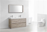 FMB60D-NW Bliss 60" Nature Wood Floor Mount Modern Bathroom Vanity - Double Sink