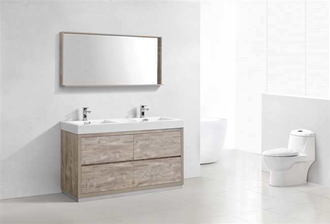 FMB60D-NW Bliss 60" Nature Wood Floor Mount Modern Bathroom Vanity - Double Sink