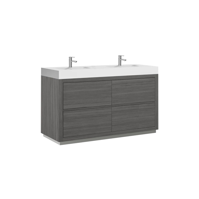 FMB60D-VAG Bliss 60" Vulcan Ash Grey Floor Mount Modern Bathroom Vanity - Double Sink