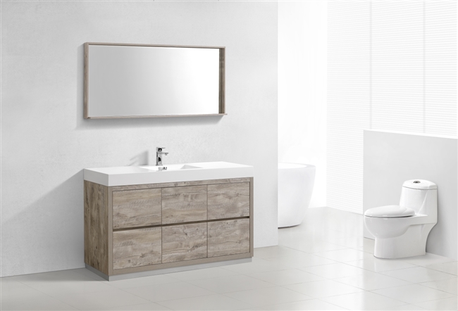 FMB60S-NW Bliss 60" Nature Wood Floor Mount Modern Bathroom Vanity - Single Sink-