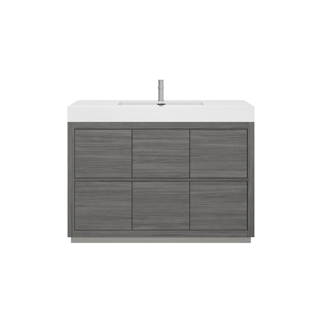 FMB60S-VAG Bliss 60" Vulcan Ash Grey Floor Mount Modern Bathroom Vanity - Single Sink