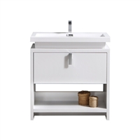 L750GW Levi 30" Gloss White Modern Bathroom Vanity w/ Cubby Hole