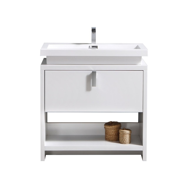 L800GW Levi 32" Gloss White Modern Bathroom Vanity w/ Cubby Hole