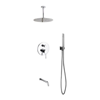 RCR12HHTF3V-CH Aqua Rondo Shower Set w/ Ceiling Mount 12" Rain Shower, Handheld and Tub Filler - Chrome