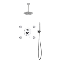 RCR84JHH3V Aqua RONDO Chrome Brass Shower Set w/ 8" Round Rain Shower, 4 Body Jets and Handheld -