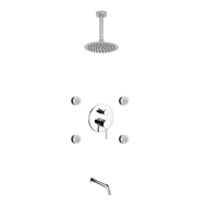 RCR84JTF3V Aqua RONDO Chrome Brass Shower Set w/ 8" Round Rain Shower, 4 Body Jets and Tubfiller -