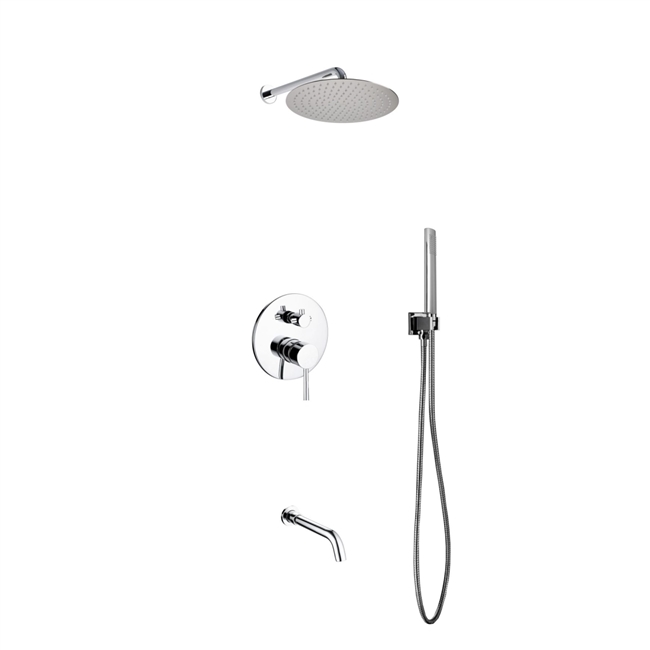 RWR12TFHH3V-CH Aqua Rondo Shower Set w/ 12" Rain Shower, Handheld and Tub Filler - Chrome