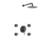 RWR84J2V-BK Aqua RONDO Black Brass Shower Set w/ 8" Round Rain Shower and 4 Body Jets - Black