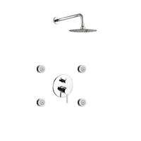 RWR84J2V-CH Aqua RONDO Black Brass Shower Set w/ 8" Round Rain Shower and 4 Body Jets - Chrome