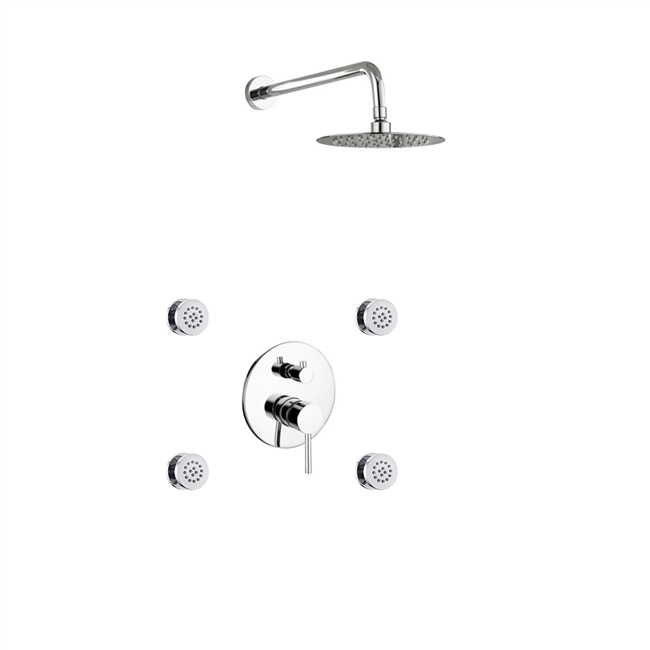 RWR84J2V-CH Aqua RONDO Black Brass Shower Set w/ 8" Round Rain Shower and 4 Body Jets - Chrome