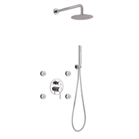 RWR84JHH3V Aqua RONDO Chrome Brass Shower Set w/ 8" Round Rain Shower, 4 Body Jets and Handheld -