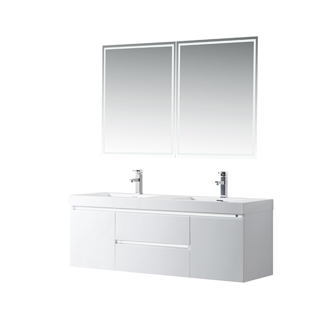 Annecy 60" Double Sink Wall-Mounted Bathroom Vanity Set