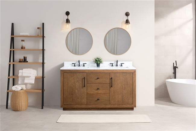 Vanity Art Tan 60" Double Sink Bathroom Vanity