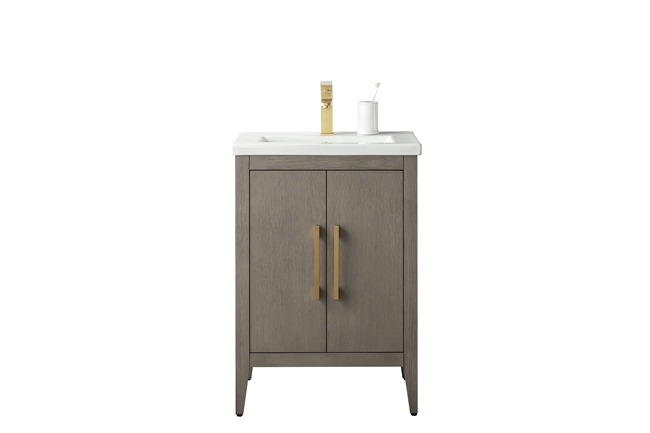 Vanity Art VA90 24" Single Sink Bathroom Vanity Cabinet with Ceramic Top -  Driftwood Gray