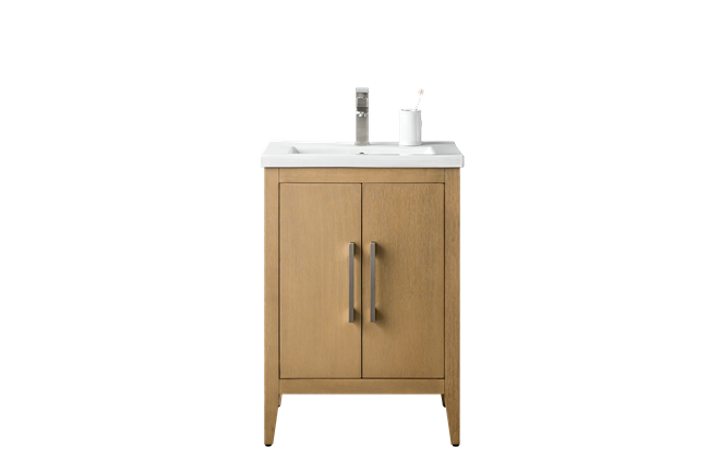 Vanity Art VA90 24" Single Sink Bathroom Vanity Cabinet with Ceramic Top - Natural Oak