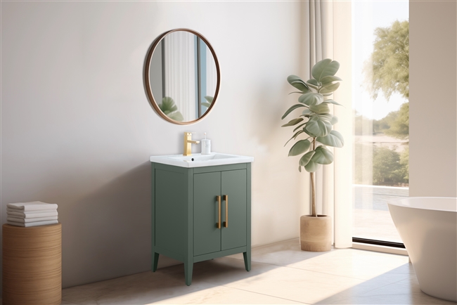 Vanity Art VA90 24" Single Sink Bathroom Vanity Cabinet with Ceramic Top - Vintage Green