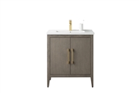 Vanity Art VA90 30" Single Sink Bathroom Vanity Cabinet with Ceramic Top - Driftwood Gray